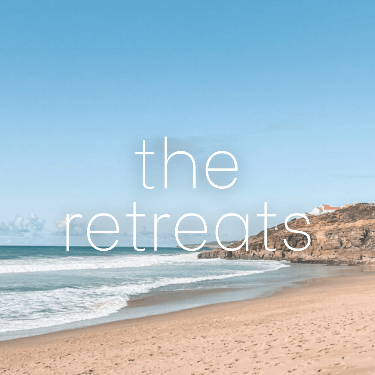 still photo of a wave crashing on a beach with the text centered - THE RETREATS